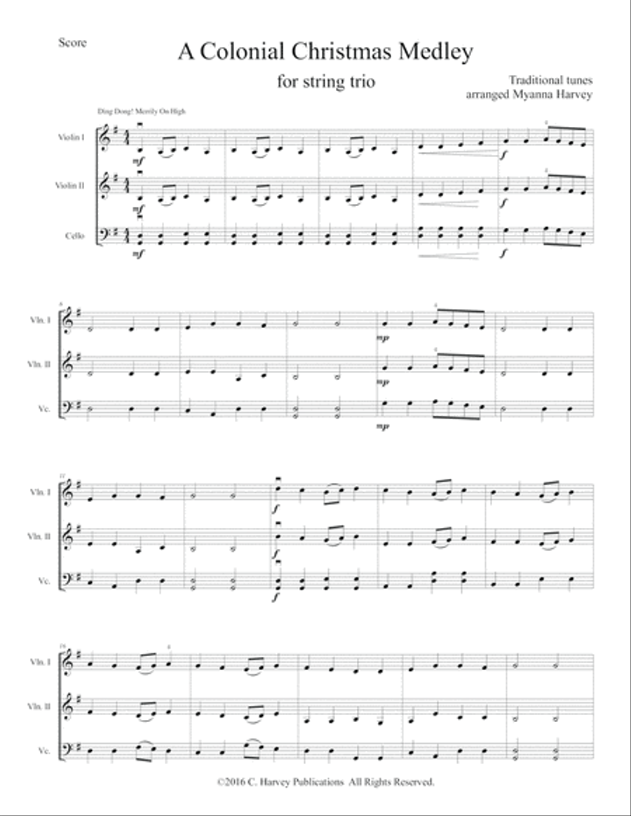 A Colonial Christmas Medley for String Trio String Trio scores gallery preview page 3