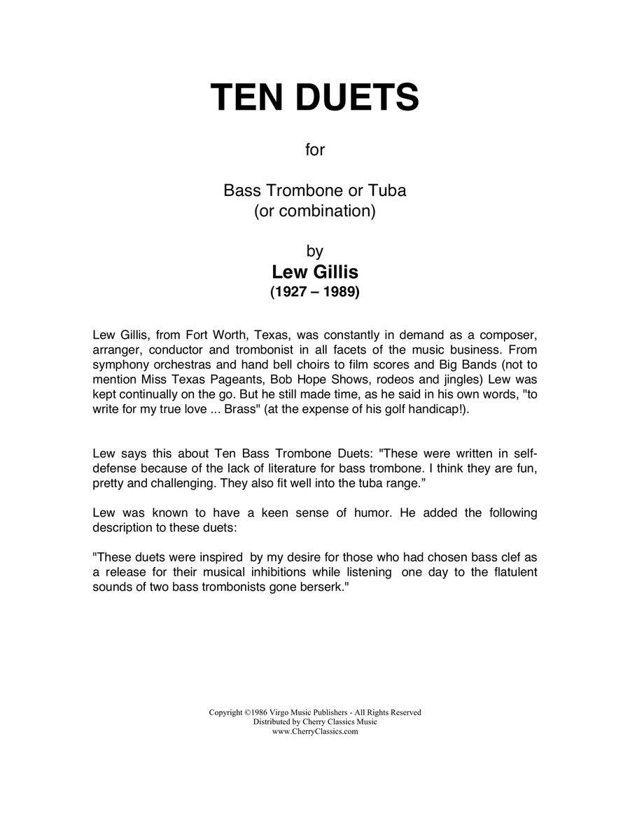 Ten Duets for Bass Trombone or Tuba Brass Duet scores gallery preview page 1