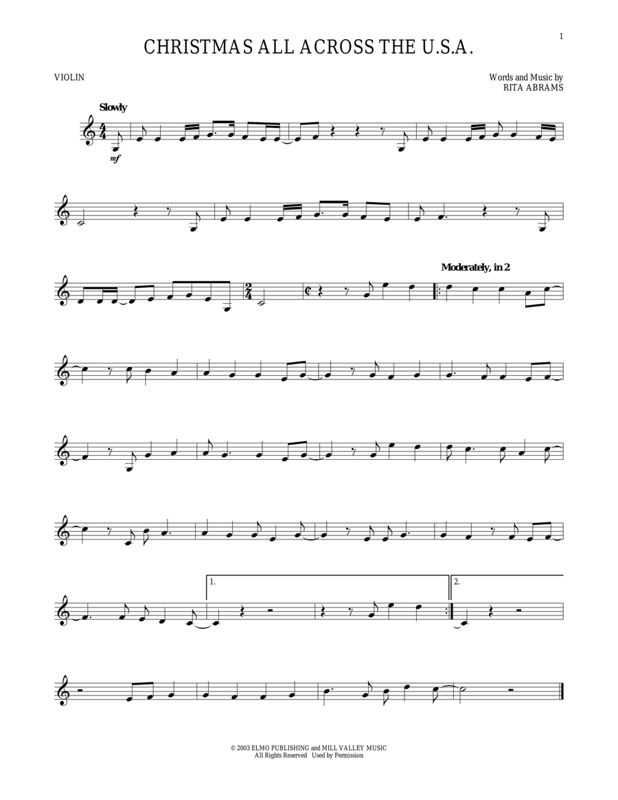 Christmas All Across The U.S.A. Violin Solo scores gallery preview page 1