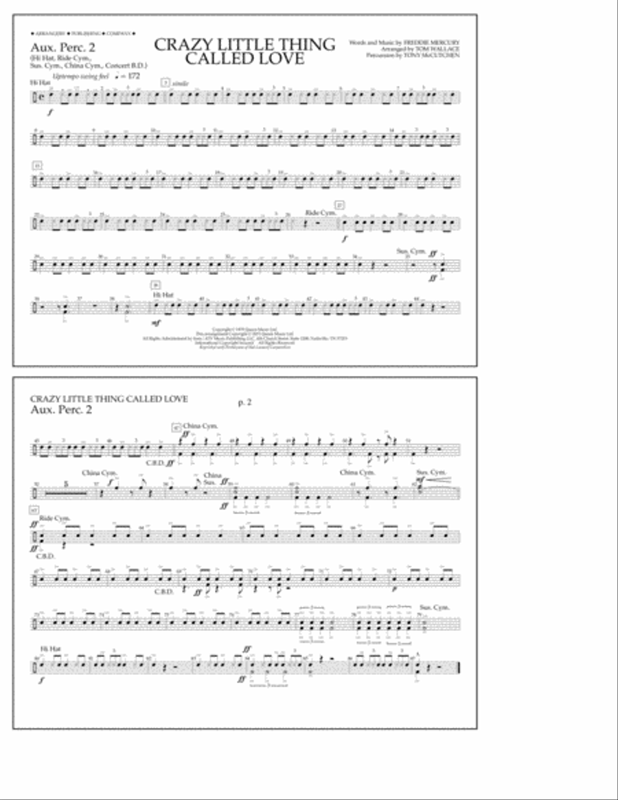Crazy Little Thing Called Love - Aux. Perc. 2 Marching Band scores gallery preview page 1