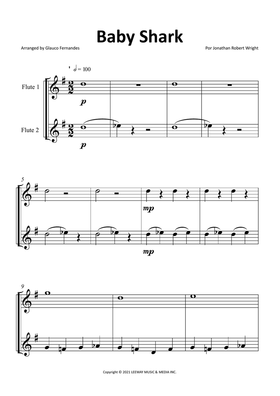 Baby Shark Flute Duet scores gallery preview page 1