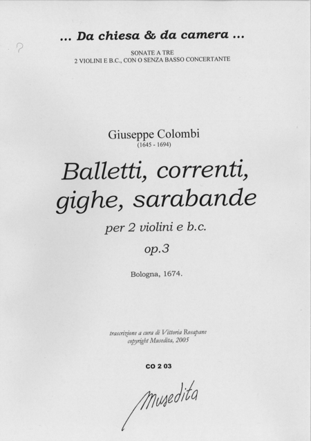 Balletti, correnti, gighe e sarabande op. 3 (Bologna,1674)