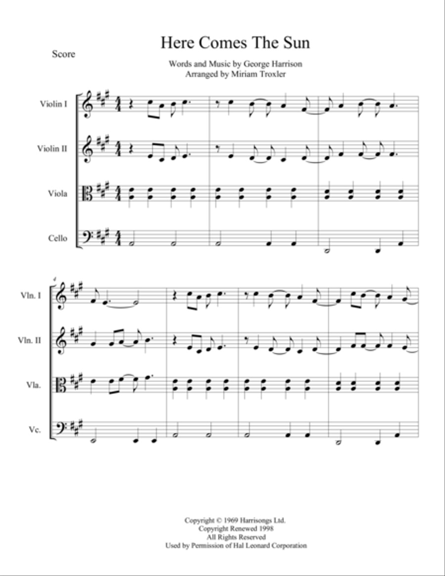 Here Comes The Sun Here Comes The Sun String Quartet scores gallery preview page 2