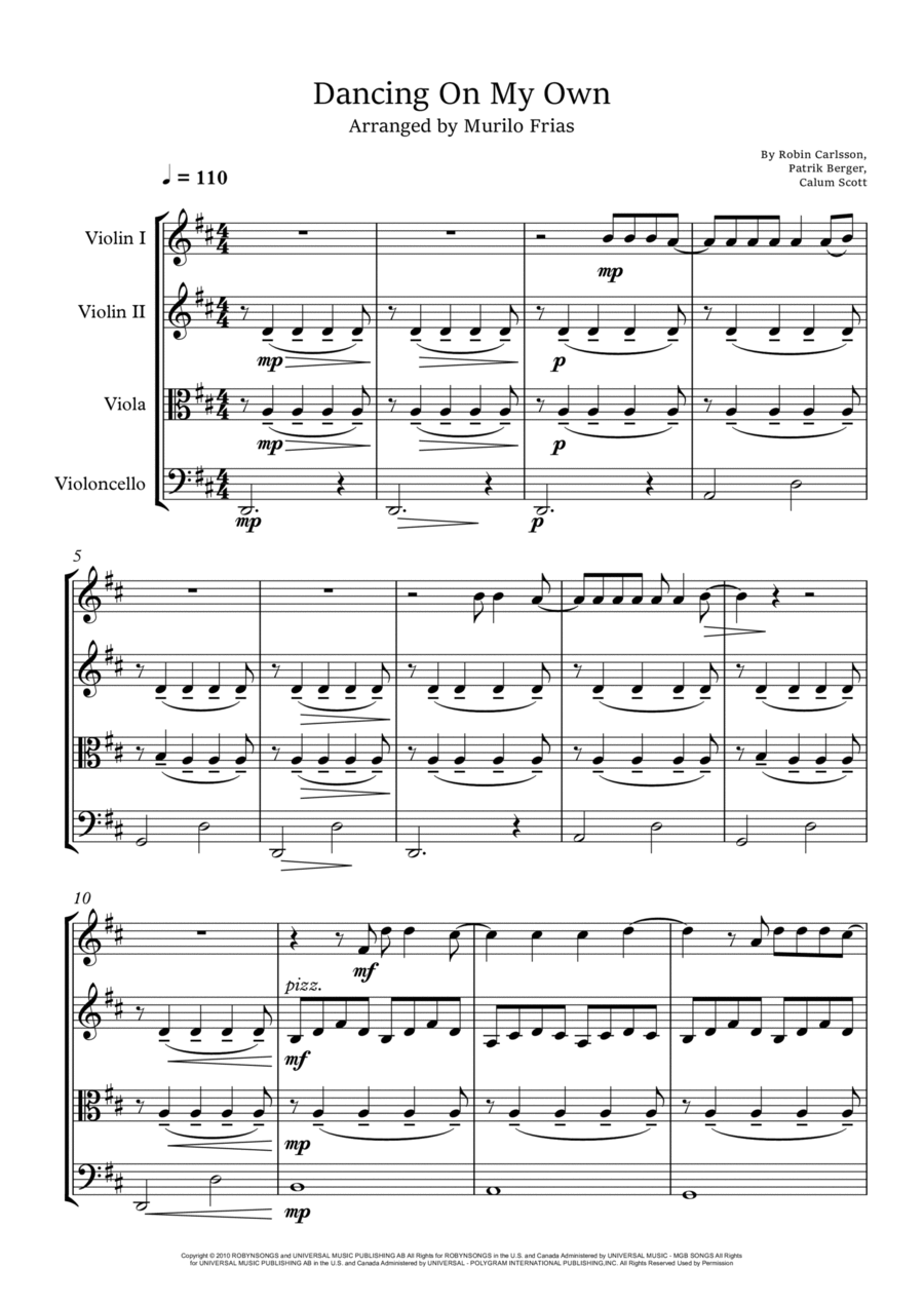 Dancing On My Own String Quartet scores gallery preview page 1