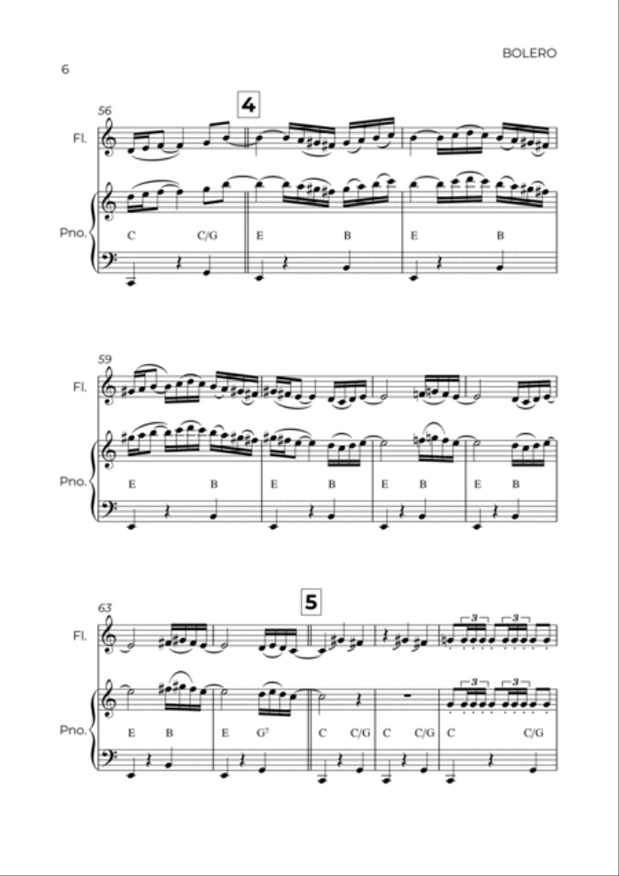 BOLERO - RAVEL - FLUTE & PIANO Flute Solo scores gallery preview page 6