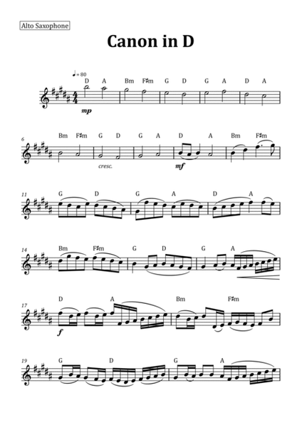 Canon by Pachelbel - Saxophone Trio with Chord Notation image number null