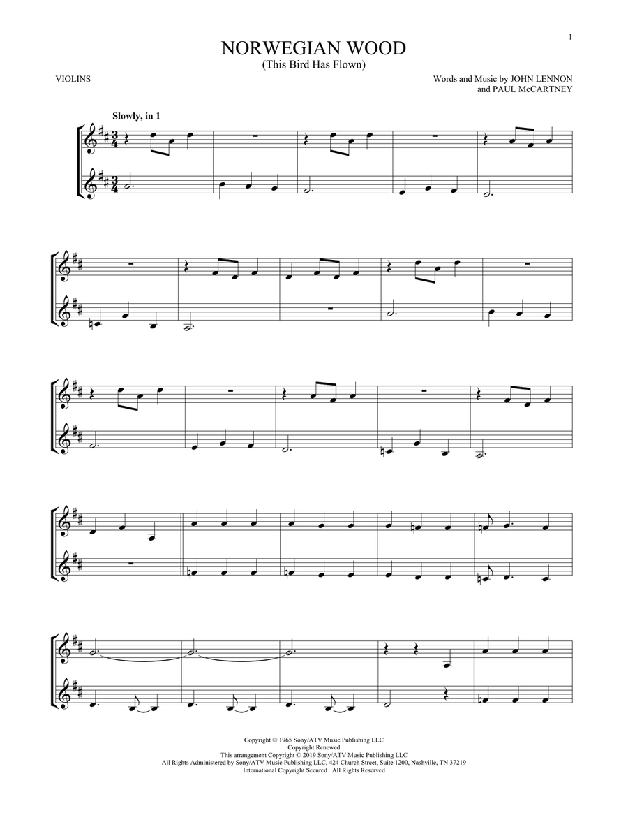Norwegian Wood (This Bird Has Flown) Norwegian Wood (This Bird Has Flown) String Duet scores gallery preview page 1