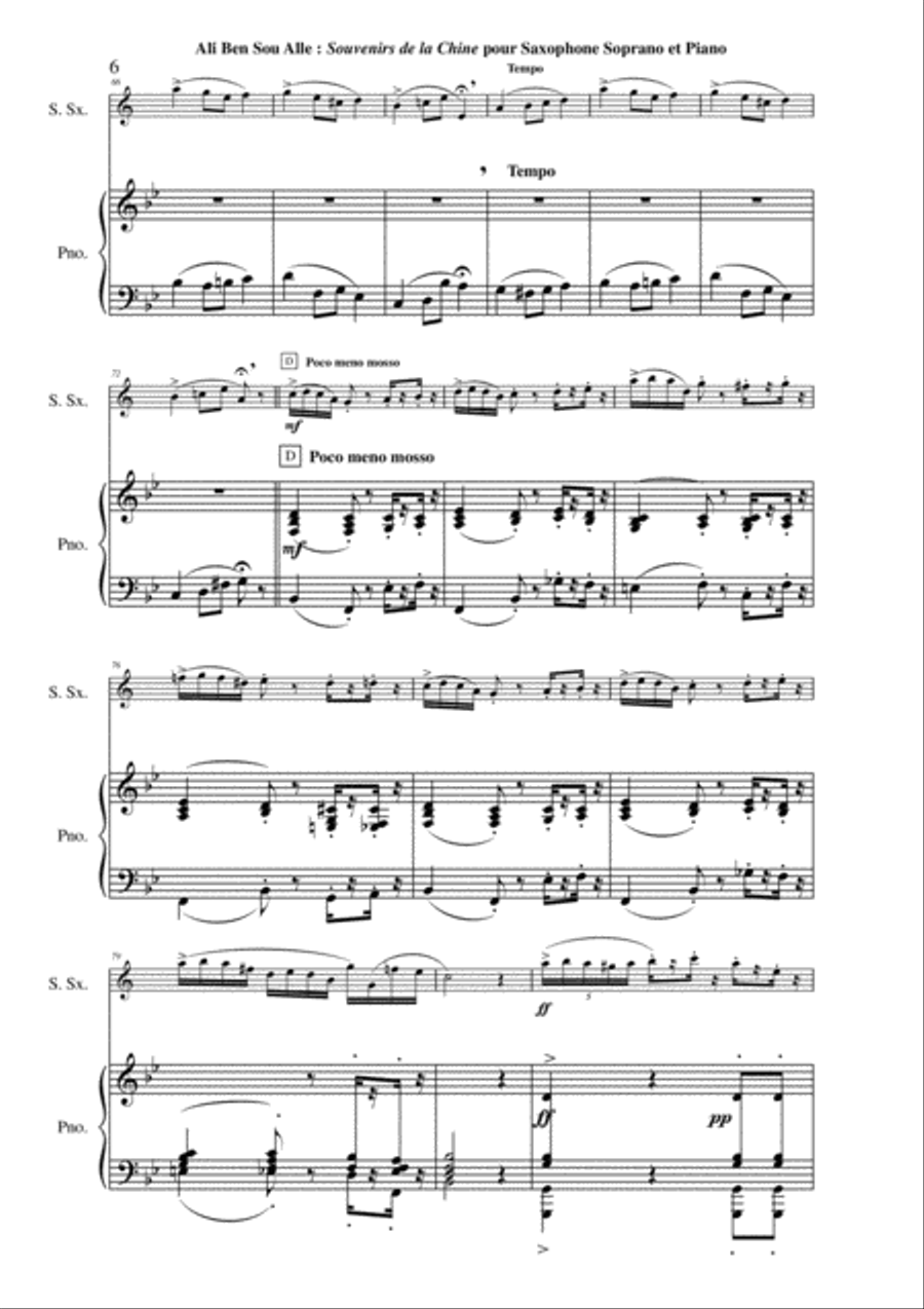 Ali Ben Sou Alle: Souvenirs de la Chine for soprano saxophone and piano Soprano Saxophone scores gallery preview page 6