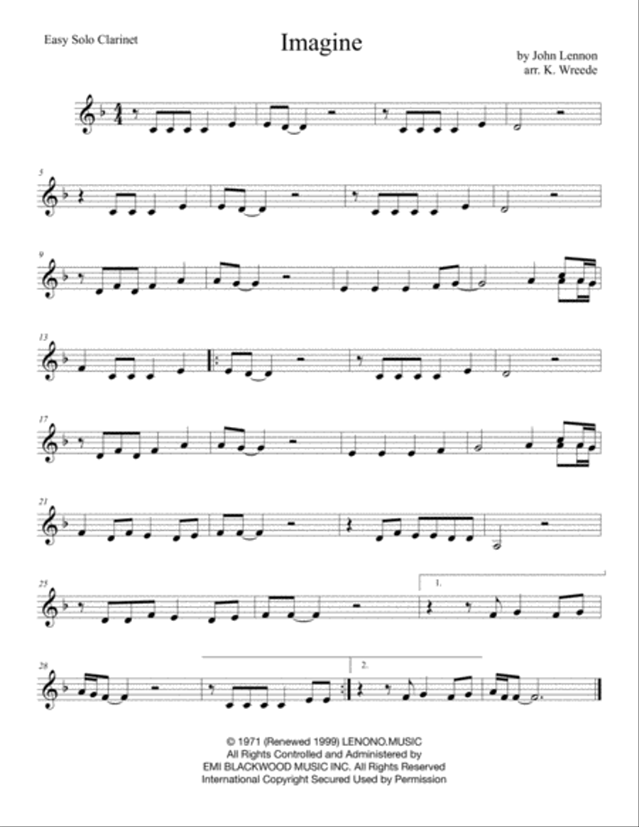 Imagine Imagine Clarinet Solo scores gallery preview page 1