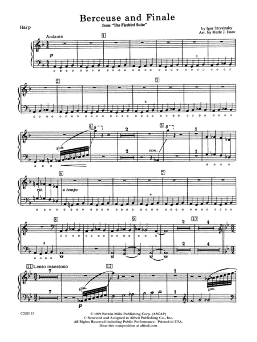 Berceuse and Finale (from the Firebird Suite): Harp Full Orchestra scores gallery preview page 1