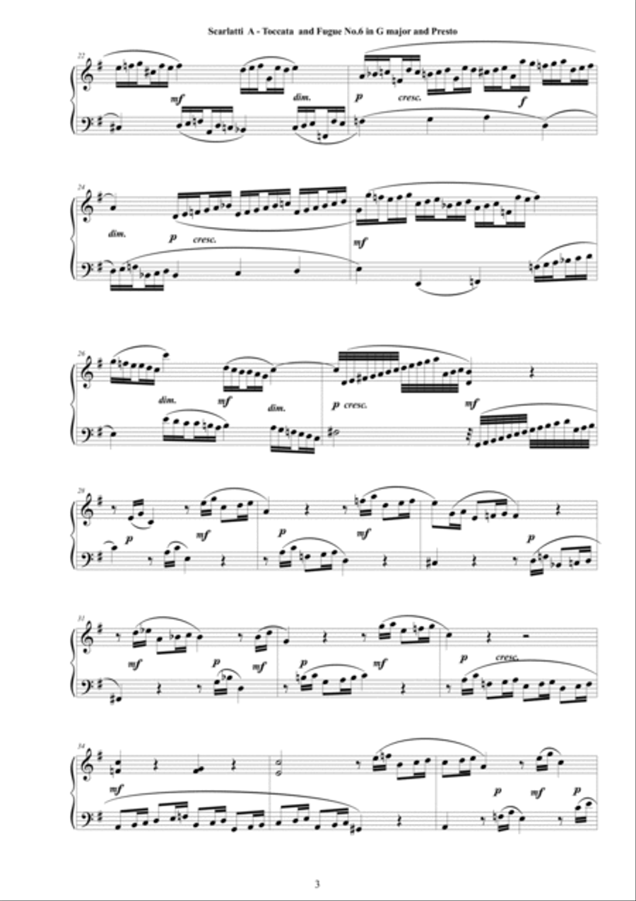 Scarlatti A - Toccata and Fugue No.6 in G major with Presto for Piano Piano Solo scores gallery preview page 3