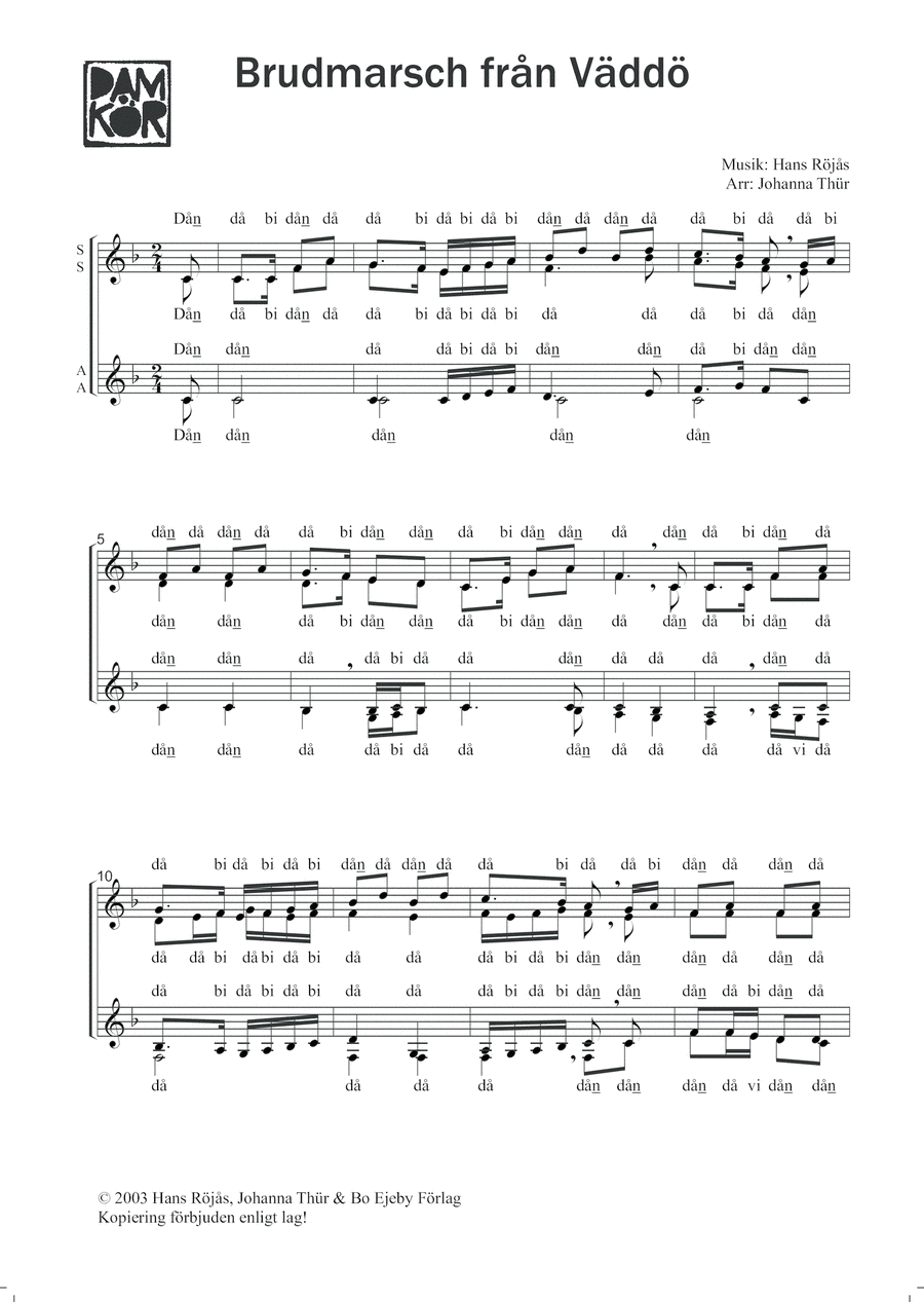 Brudmarsch från Väddö SSAA scores gallery preview page 1