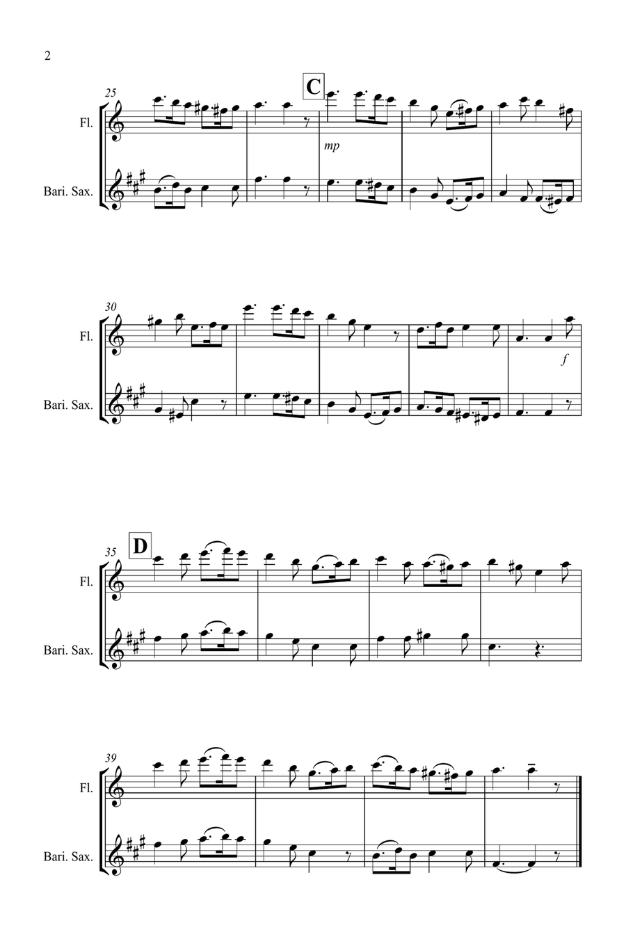 Greensleeves for Flute and Baritone Saxophone Duet Woodwind Duet scores gallery preview page 2
