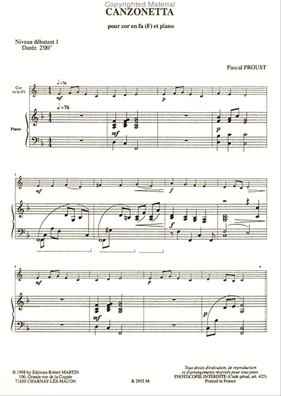 Canzonetta, pour cor Horn scores gallery preview page 2