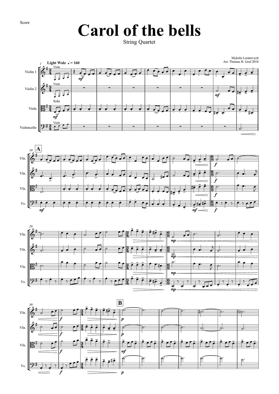 Carol of the Bells - Pentatonix style - String Quartet String Quartet scores gallery preview page 1