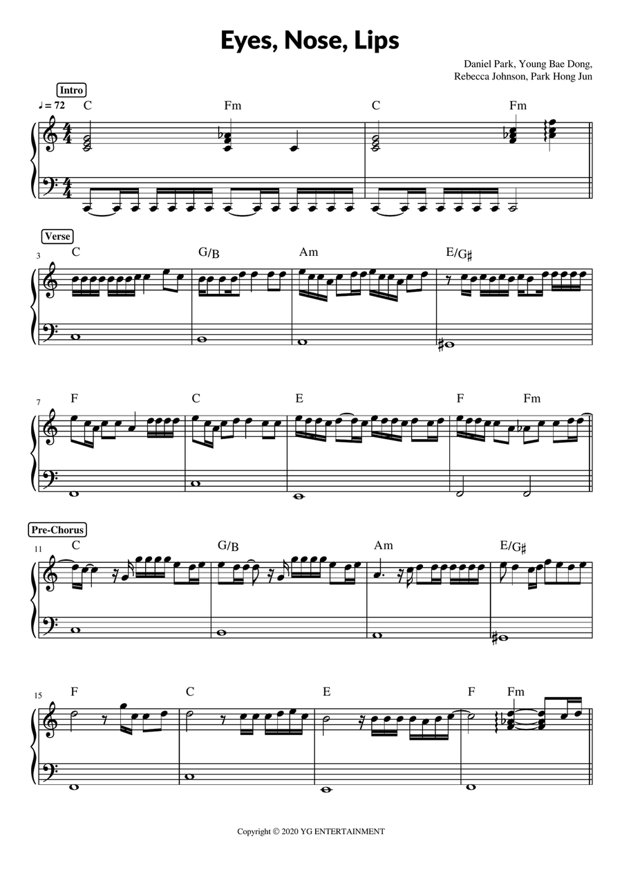 Eyes Nose Lips Easy Piano scores gallery preview page 1