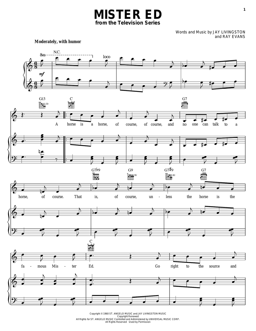 Mister Ed Piano, Vocal, Guitar scores gallery preview page 1