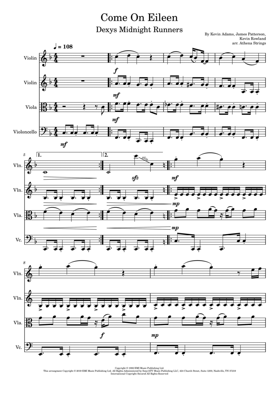 Come On Eileen String Quartet scores gallery preview page 1