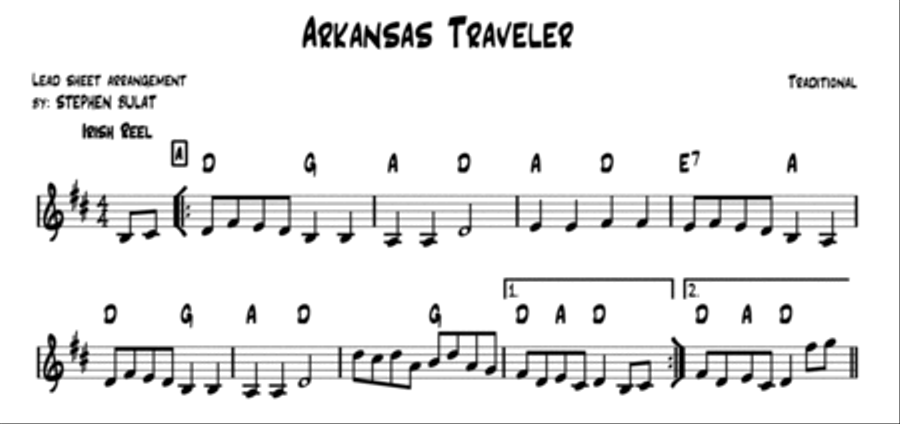 Arkansas Traveler (Old Time Fiddle Song) - Lead sheet in original key of D (instrumental and vocal) Large Ensemble scores gallery preview page 2