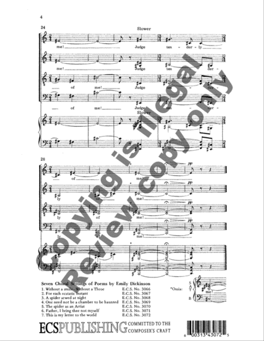 Dickinson Settings: This Is My Letter to the World 4-Part scores gallery preview page 4