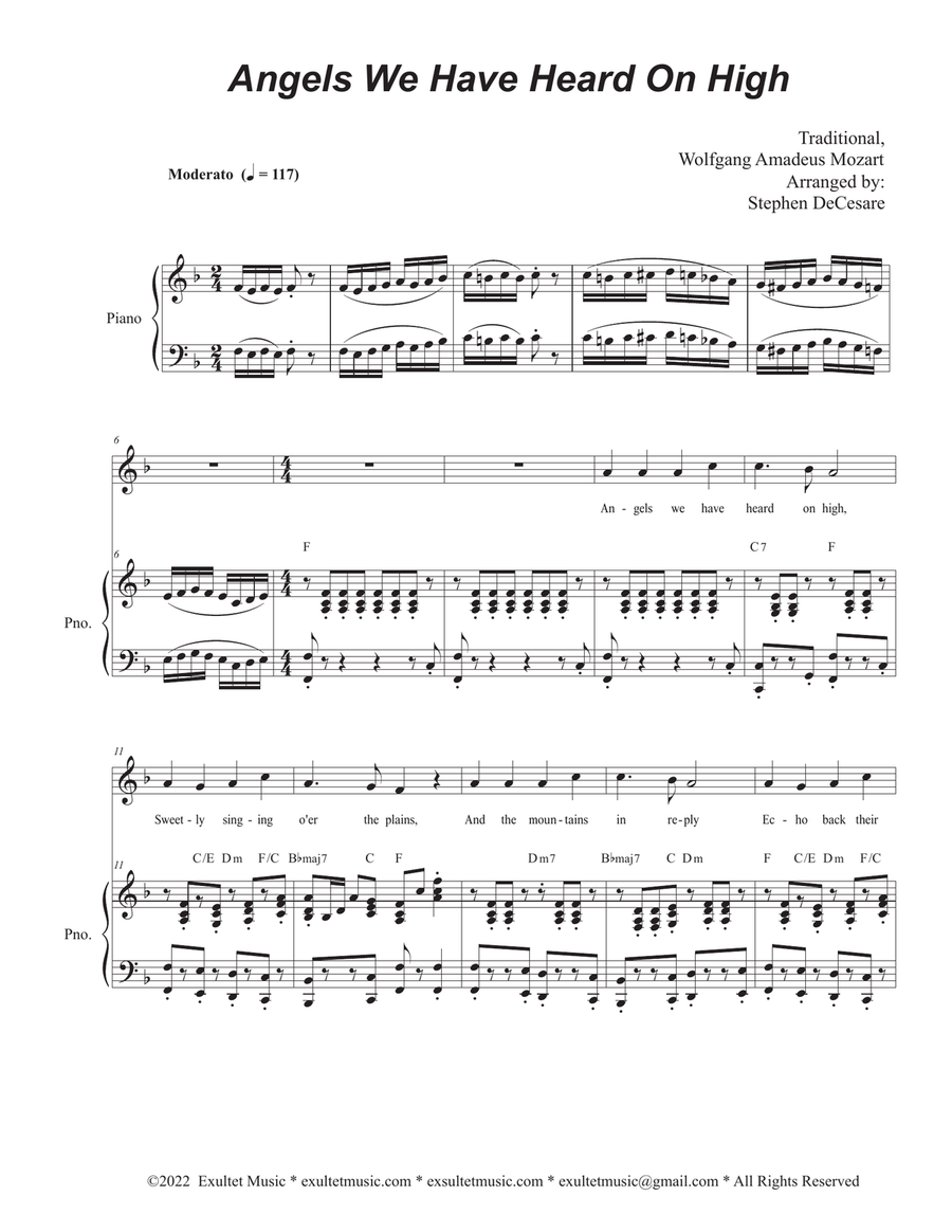Angels We Have Heard On High (Unison choir - High Key) Unison Choir scores gallery preview page 1
