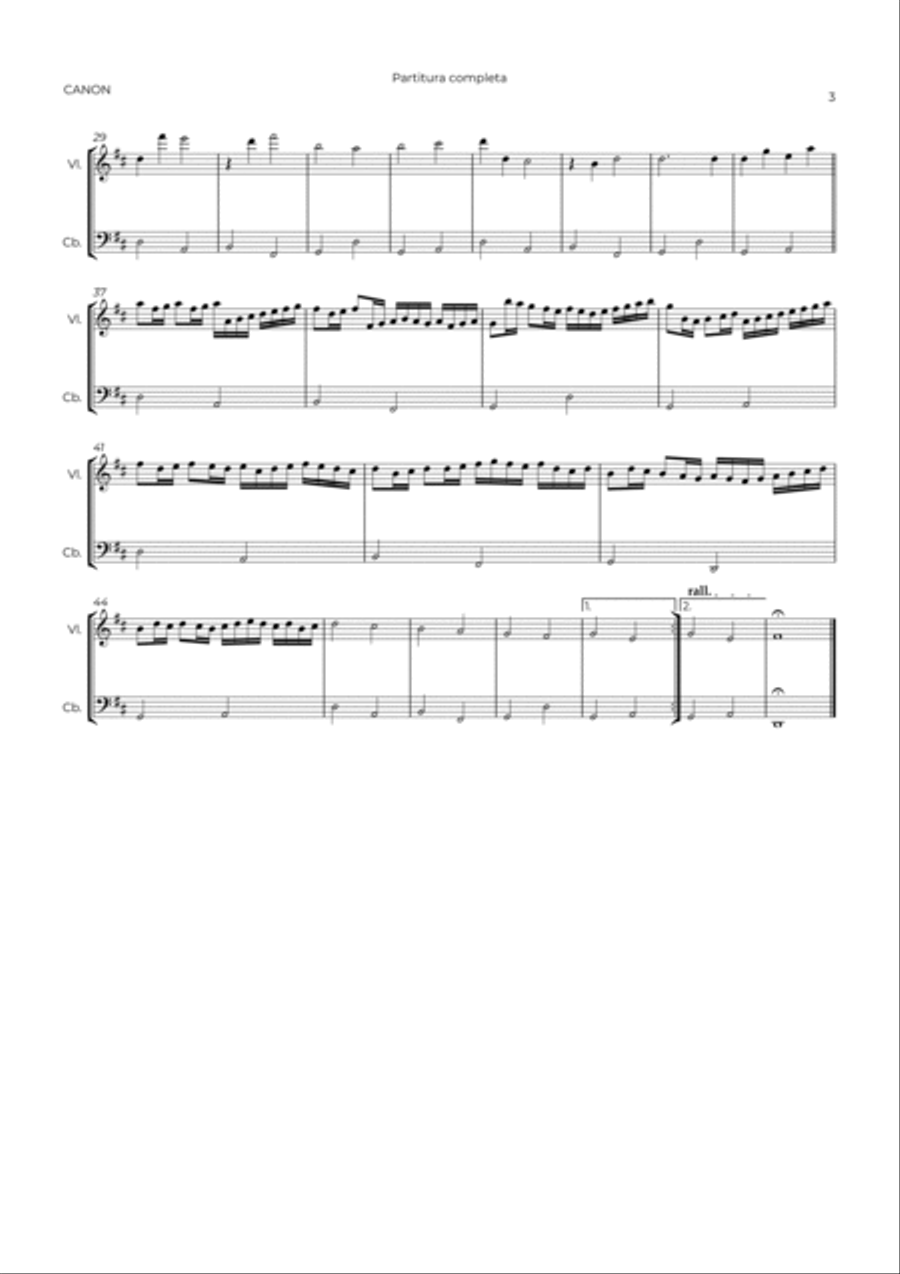 CANON IN D - VIOLIN & CONTRABASS String Duet scores gallery preview page 3