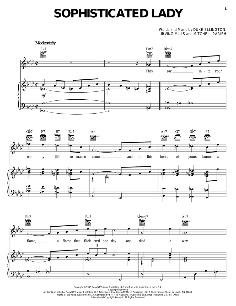 Sophisticated Lady Piano, Vocal, Guitar scores gallery preview page 1