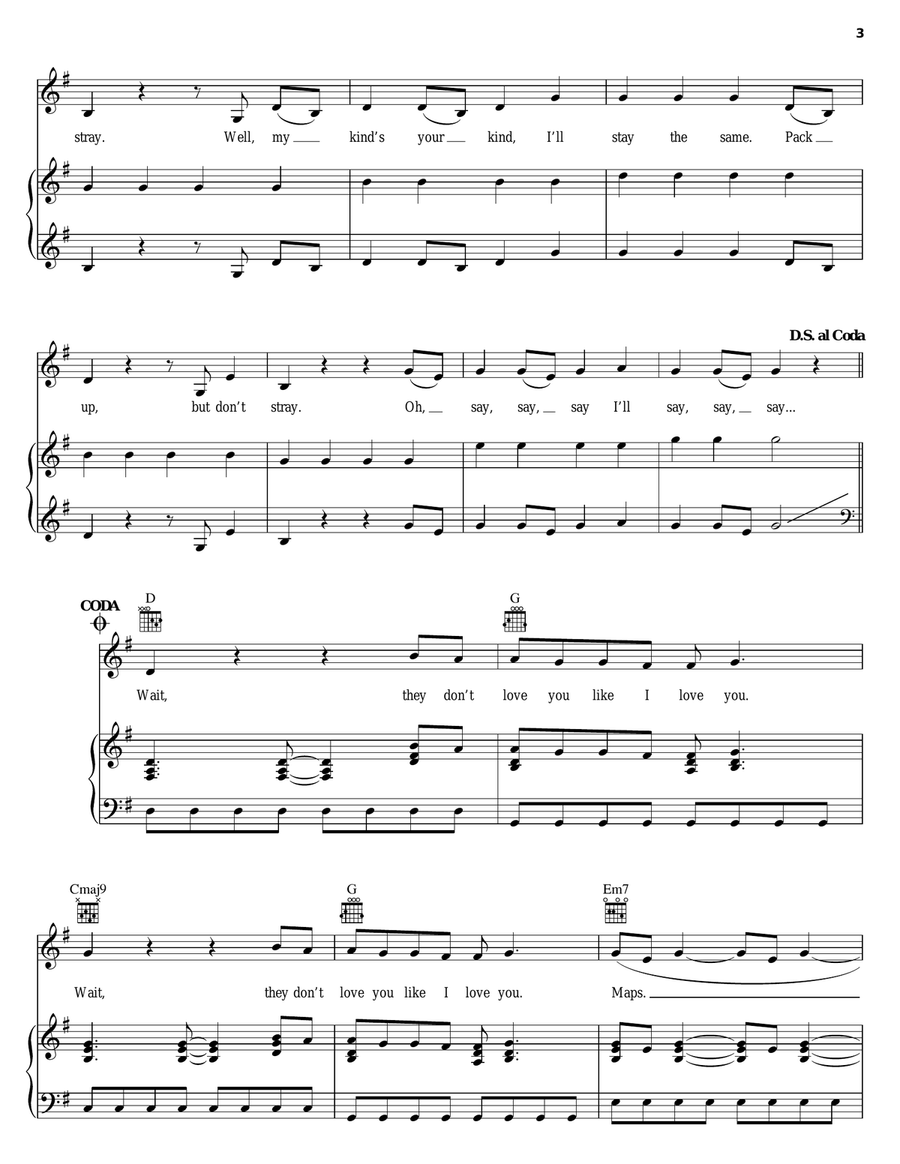 Maps Piano, Vocal, Guitar scores gallery preview page 3