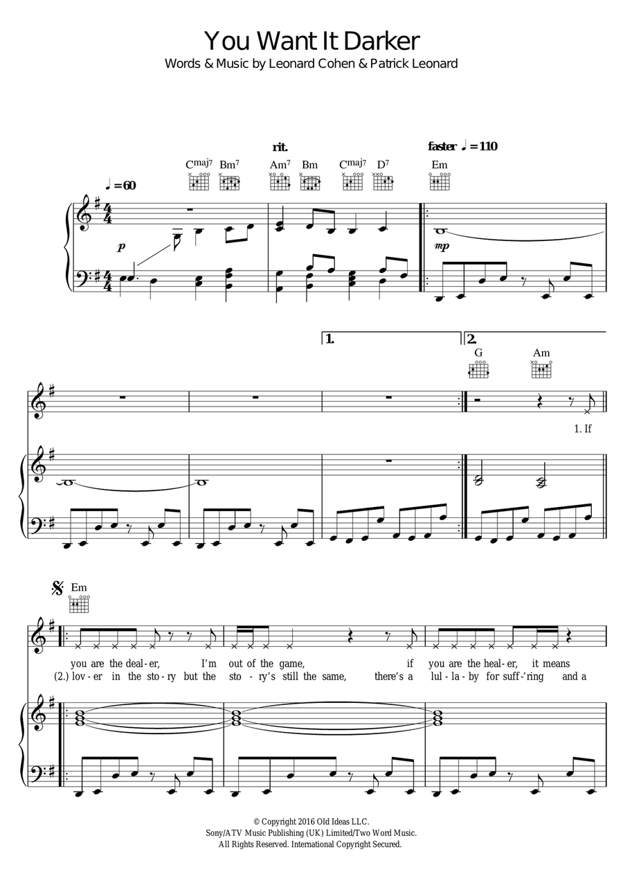 You Want It Darker You Want It Darker Piano, Vocal scores gallery preview page 1