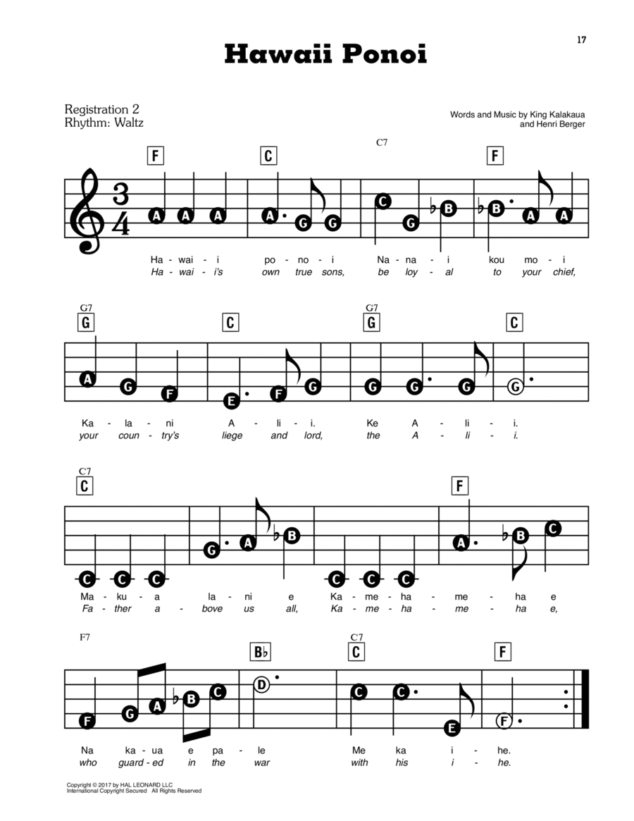 Hawaii Ponoi Electronic Keyboard scores gallery preview page 1