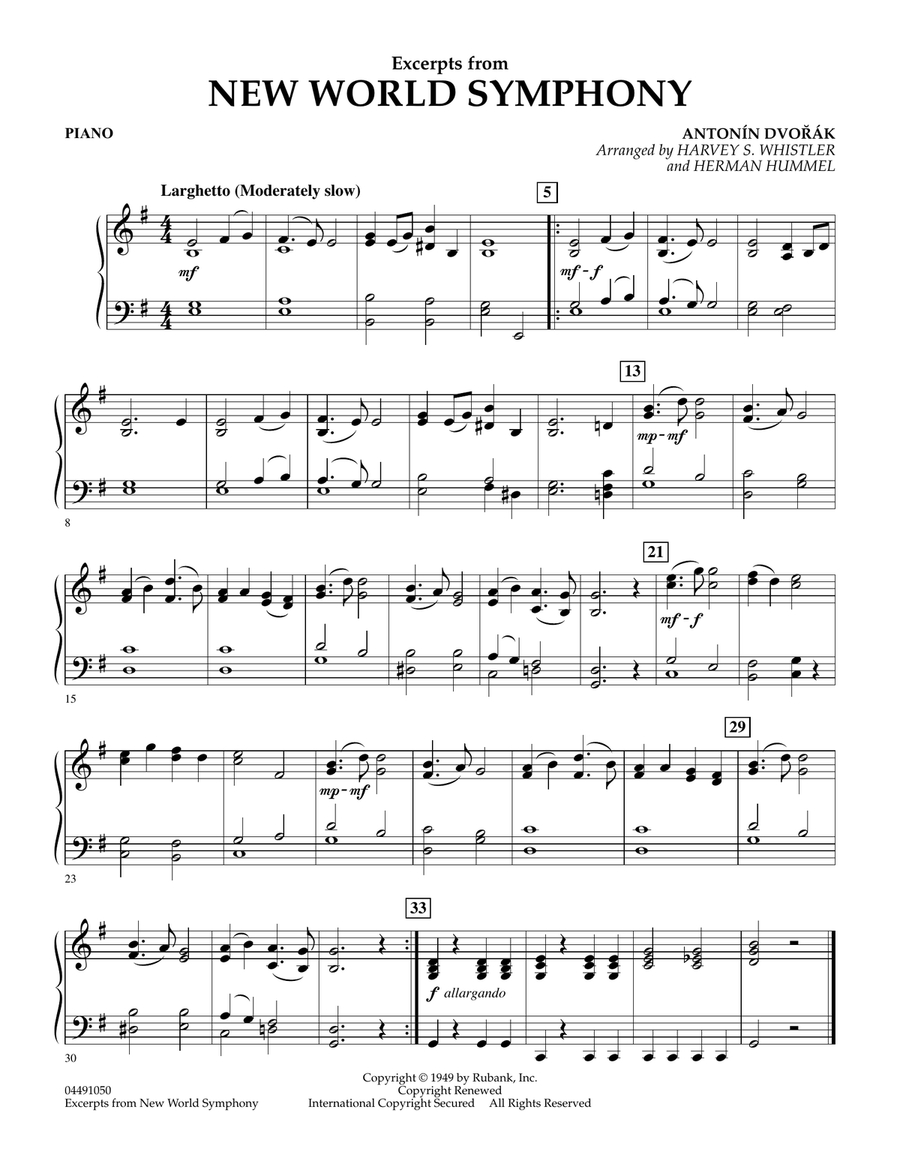 Excerpts from New World Symphony - Piano Orchestra scores gallery preview page 1