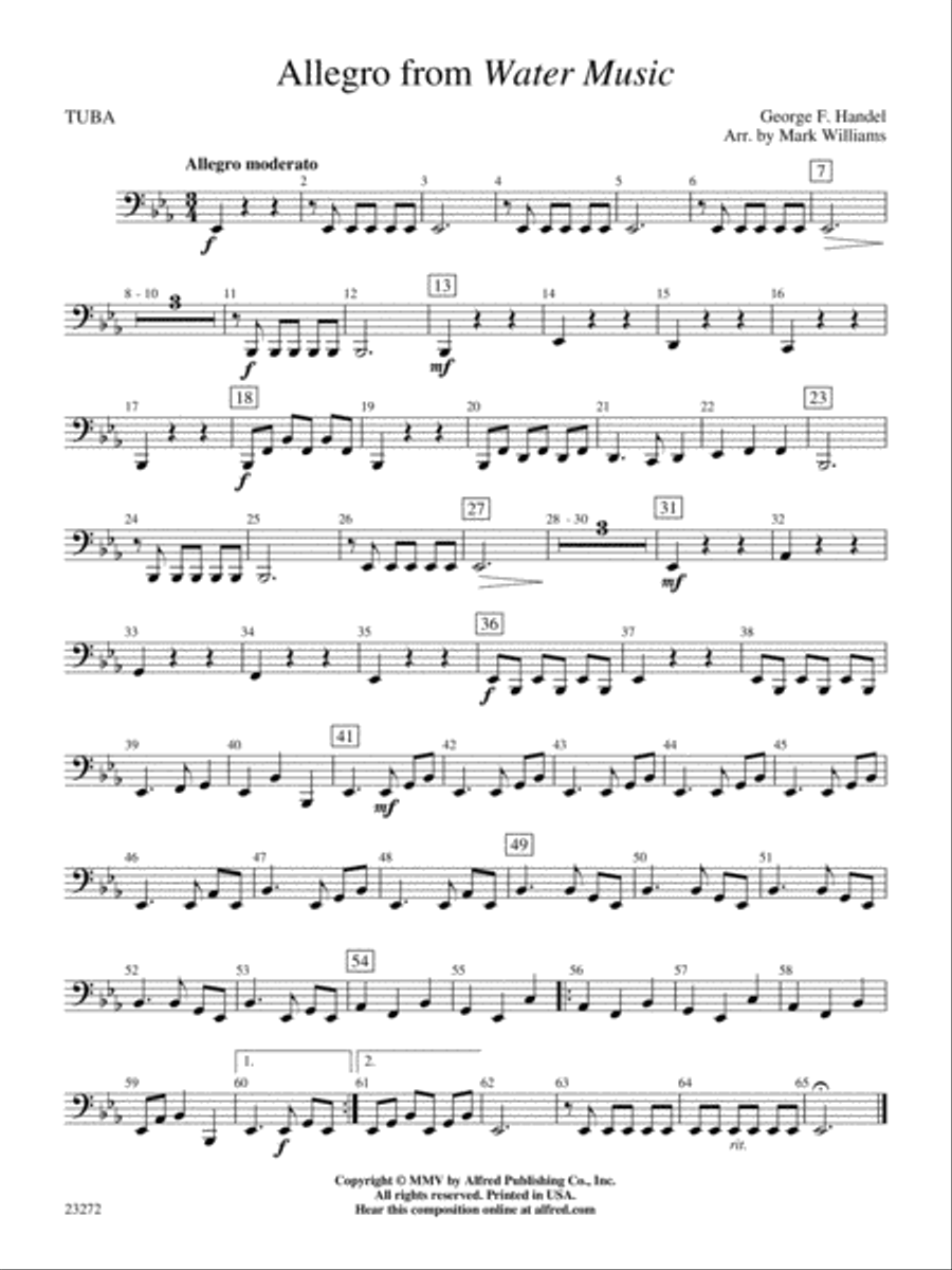 Allegro from Water Music: Tuba Concert Band scores gallery preview page 1