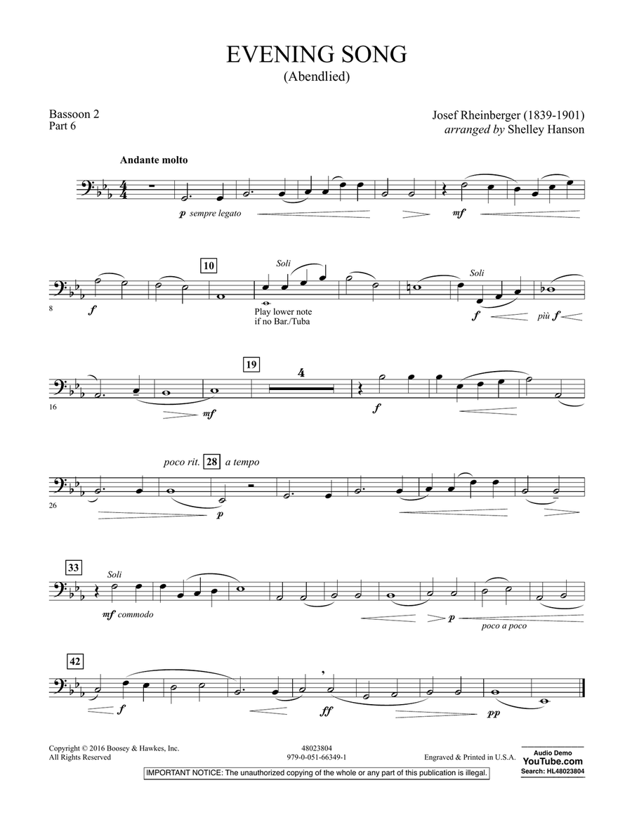 Evening Song (Abendlied) - Pt.6 - Bassoon 2 Concert Band scores gallery preview page 1