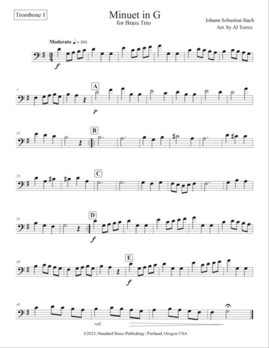 Minuet in G (for Brass Trio) Brass Trio scores gallery preview page 4