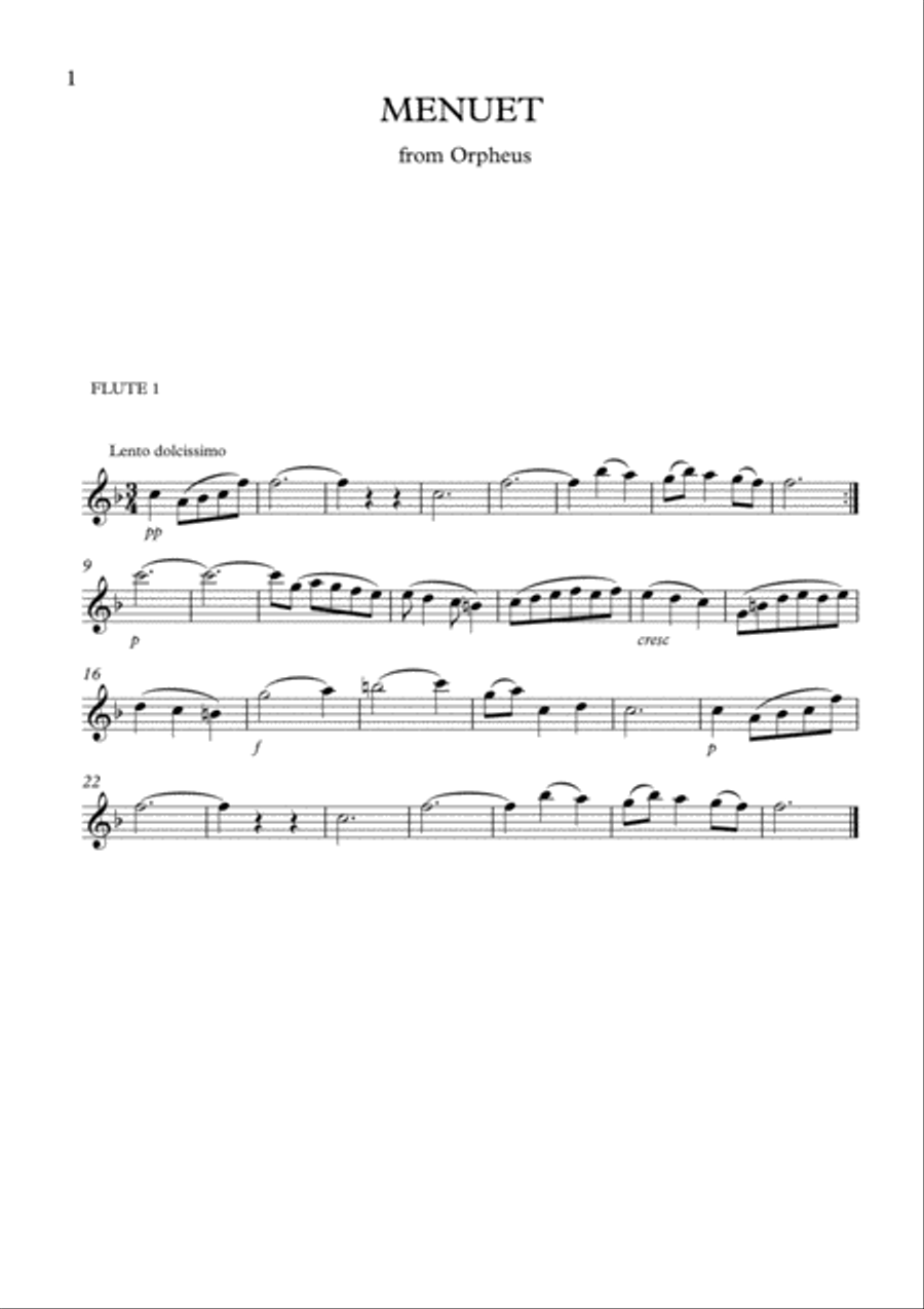 MENUET from ORPHEUS for 4 flutes - GLUCK Flute Quartet scores gallery preview page 4