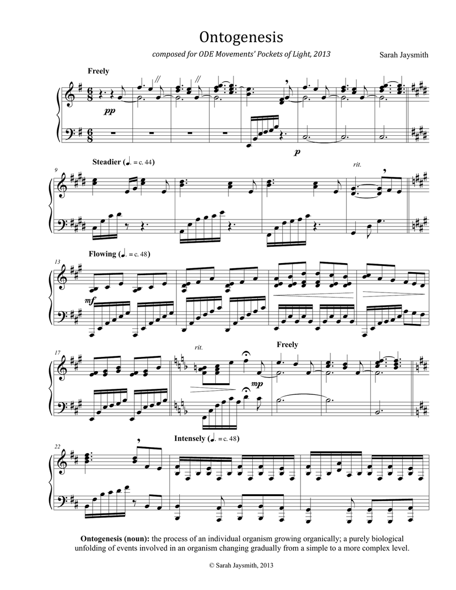 Ontogenesis (piano solo) by Sarah Jaysmith Piano Solo scores gallery preview page 1