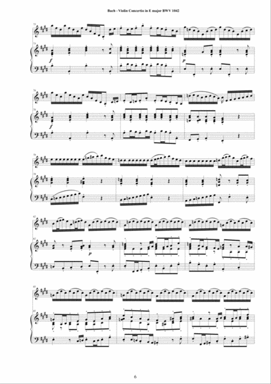 Bach - Violin Concerto in E major BWV 1042 for Violin and Cembalo (or Piano) String Duet scores gallery preview page 6
