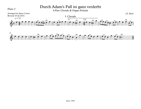 Durch Adam's Fall ist ganz verderbt, I. Chorale, by J.S. Bach, arranged for Flute Choir (3 Flutes (3 image number null
