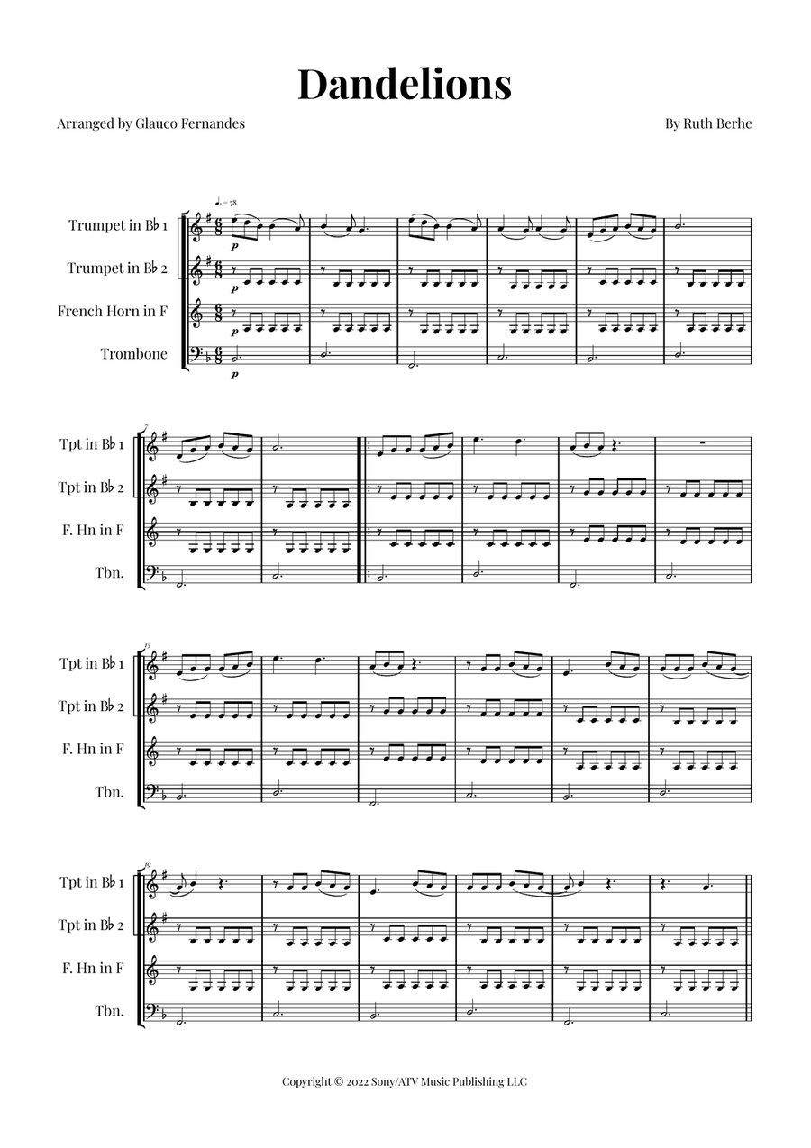 Dandelions Brass Quartet scores gallery preview page 1