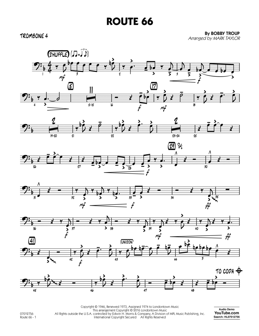 Route 66 Key F Trombone 4 by Bobby Troup Trombone Digital