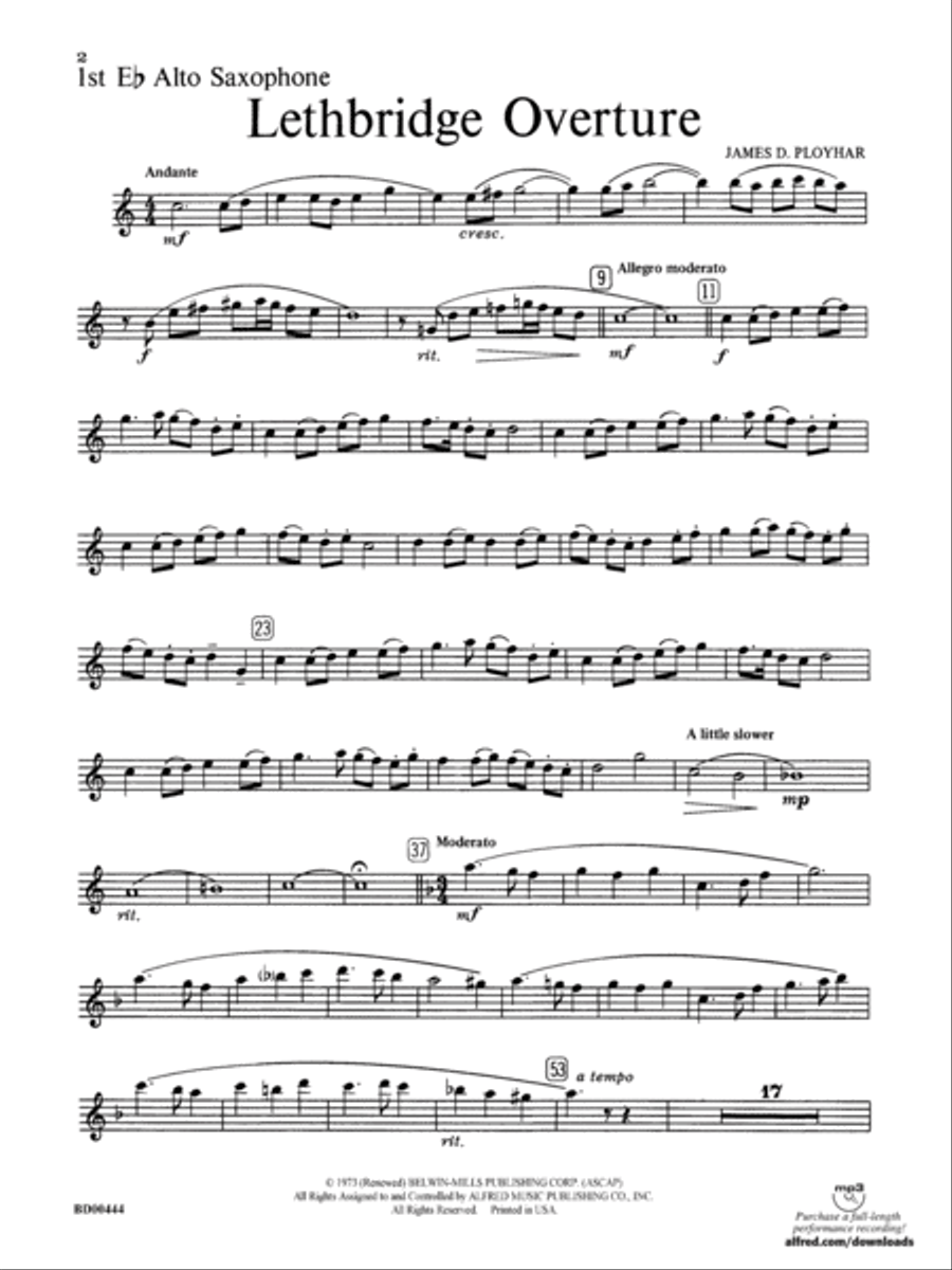 Lethbridge Overture: E-flat Alto Saxophone Concert Band scores gallery preview page 1