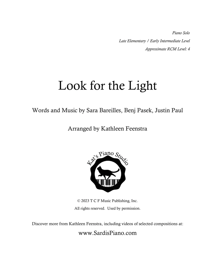 Look For The Light Piano Method scores gallery preview page 1