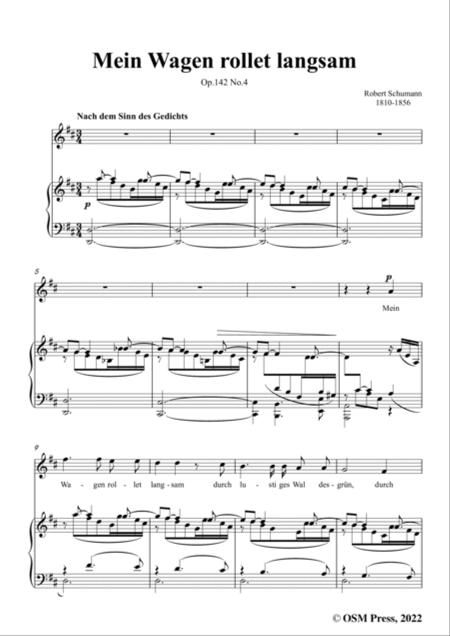 Schumann-Mein Wagen rollet langsam,in D Major,Op.142 No.4 Voice scores gallery preview page 3