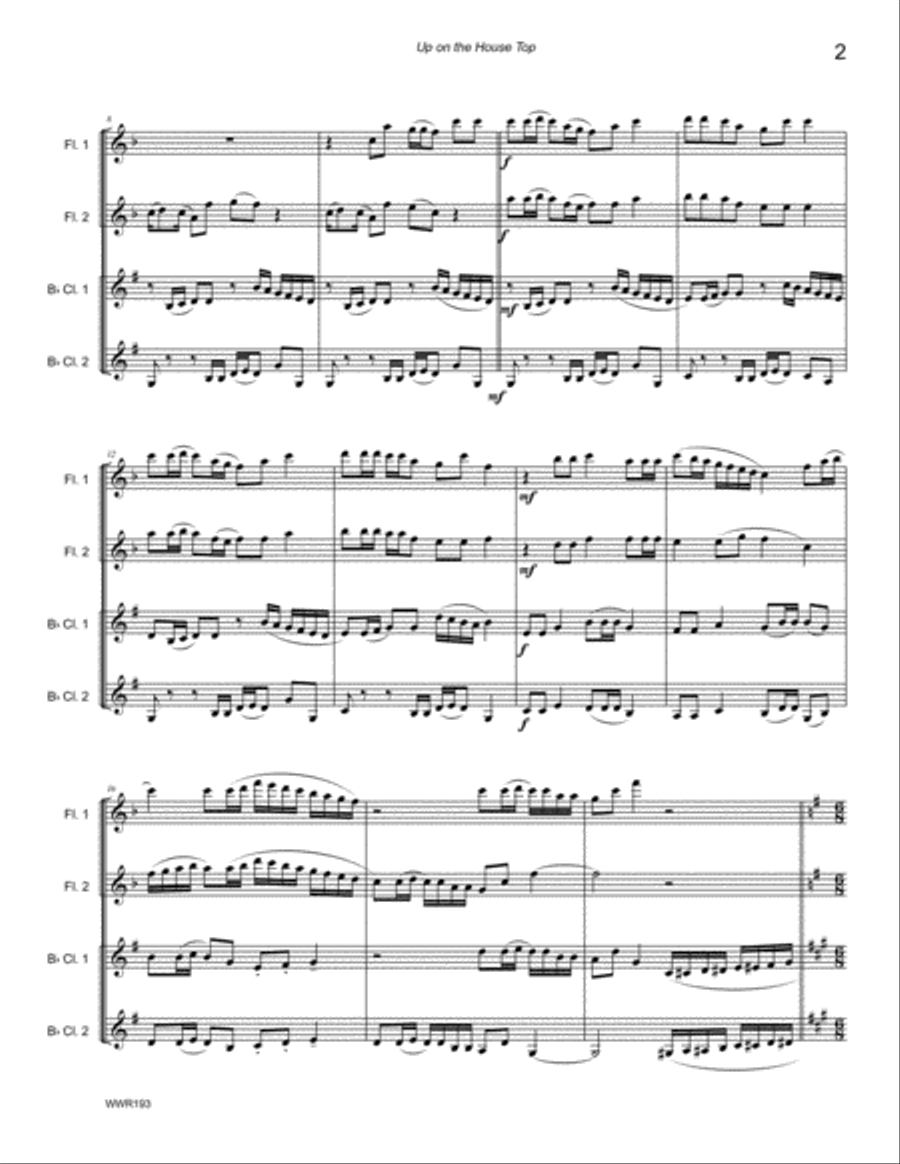 UP ON THE HOUSETOP - WOODWIND QUARTET (2 Flutes & 2 Clarinets) Woodwind Quartet scores gallery preview page 2