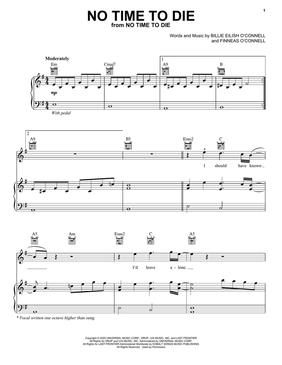 No Time To Die No Time To Die Piano, Vocal, Guitar scores gallery preview page 1