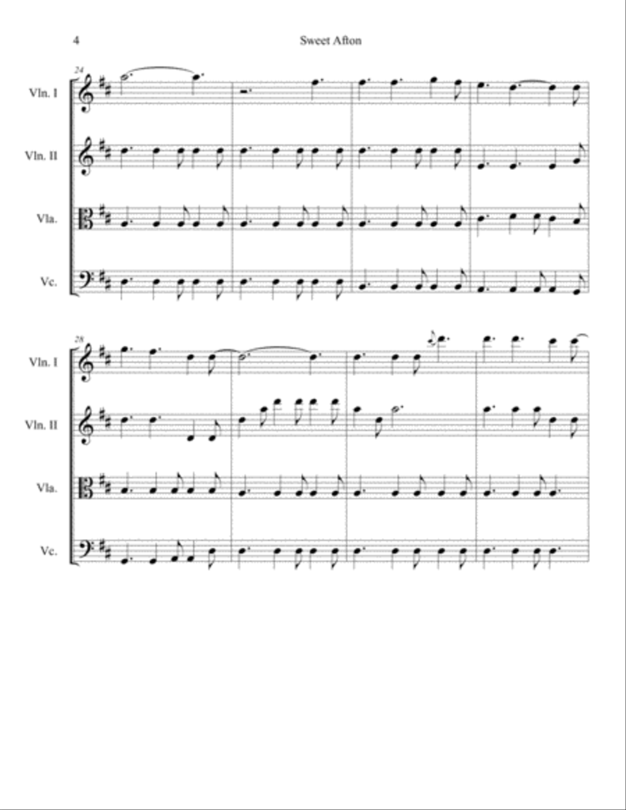 Sweet Afton Sweet Afton String Quartet scores gallery preview page 4