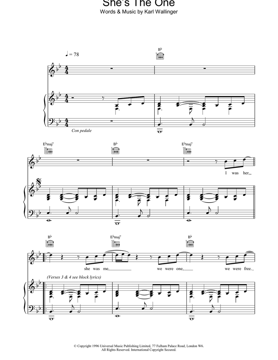 She's The One Piano, Vocal, Guitar scores gallery preview page 1