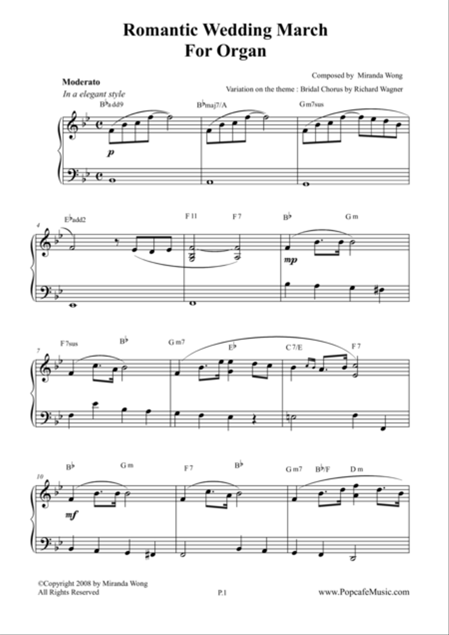 Romantic Wedding March - Short Version for Organ Solo by Miranda Wong Piano scores gallery preview page 1