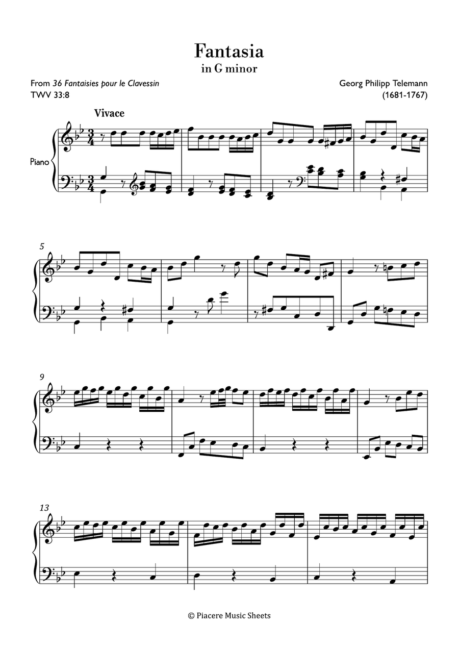 Telemann - Fantasia in G minor (TWV 33:8) - Intermediate Telemann - Fantasia in G minor (TWV 33:8) - Intermediate Chamber Music scores gallery preview page 2