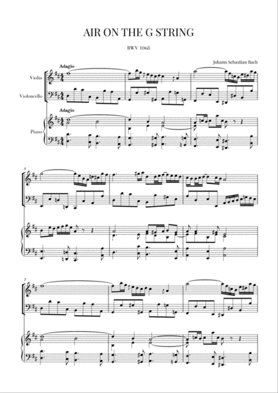 Bach: Air on the G String for Violin, Violoncello and Piano Piano Trio scores gallery preview page 1
